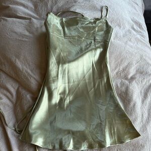 satin green mini dress